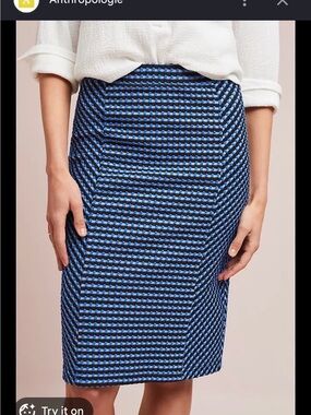 Anthropologie Blue and Black Houndstooth Pencil Skirt